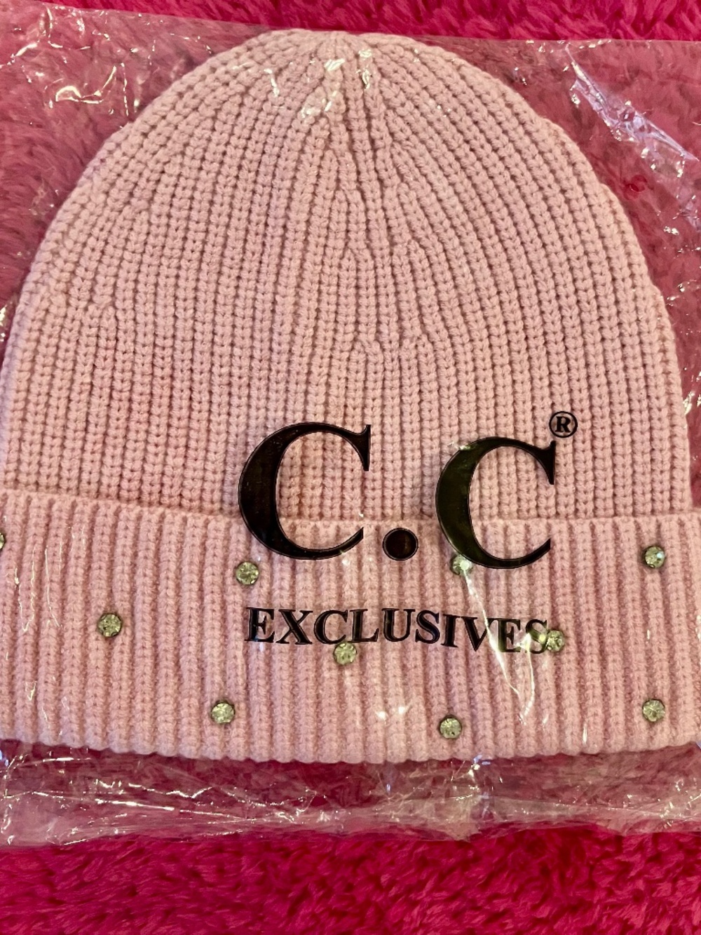 C&C Pink Rhinestone Studded Beanie
